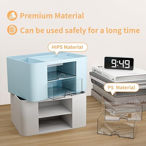 Miniatura 3 de Organizador de escritorio con 2 cajones, soporte multifuncional para lápices, organizadores de escritorio de plástico y almacenamiento con 5