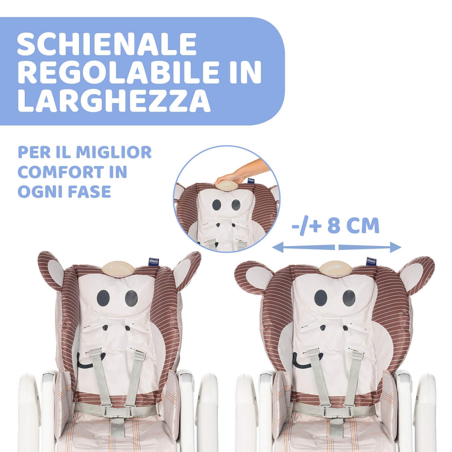 Chicco Polly 2 Start, Seggiolone Per Neonati Dalla Nascita a 3 Anni (15 Kg), Regolabile, 4 Ruote, Schienale Completamente Inclinabile In Sedia E Chiusura Compatta, Monkey
