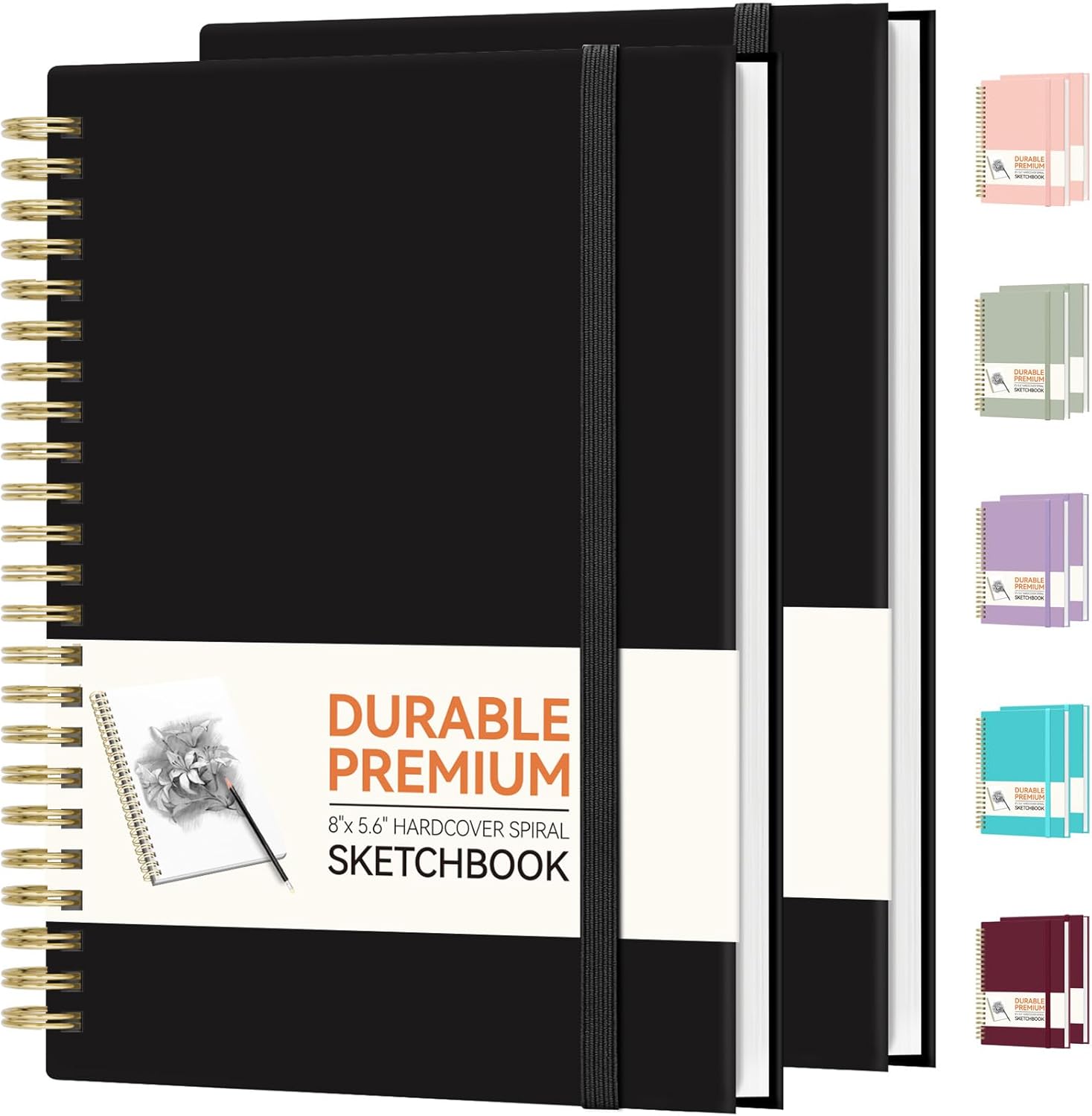 Forvencer 2 Pack Spiral Notebook 8x5.6" Hardcover Sketchbook, 100GSM Thick Paper, 100 Pages Blank Journal for Drawing & Art