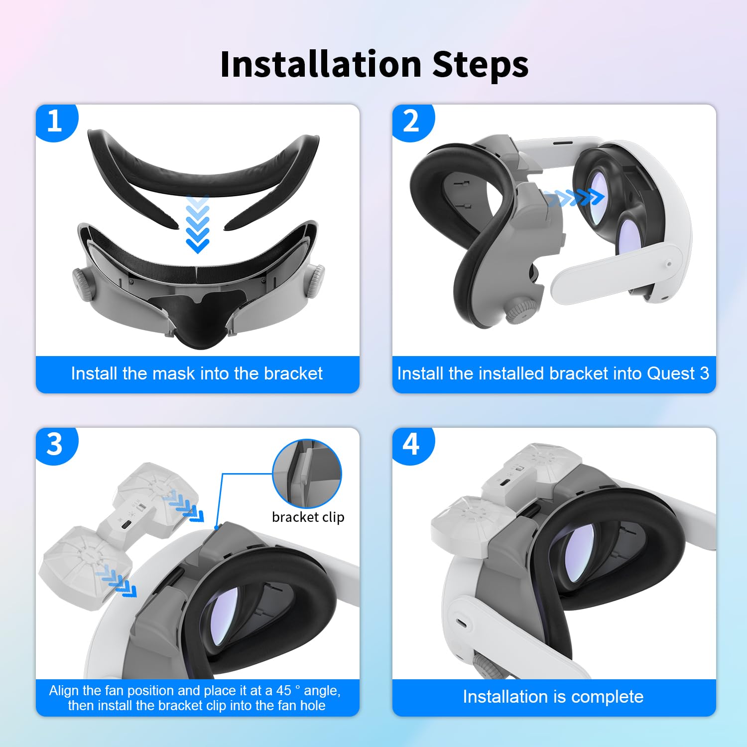 Cooling Facial Interface Face Cover für Quest 3: Verstellbare VR Facial Interface mit Kühlgebläse, weichem PU Face Cushion Pad Replacement und Lens Protector für Quest 3 Zubehör