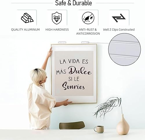 Miniatura 5 de Colgador de Cuadros con Sistema de Listón Francés, Clips en Z de Aluminio de 4" Entrelazados, Kit de Herrajes de Soporte de Pared para Pizarra