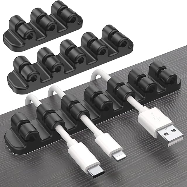 SOULWIT Upgraded Cable Holder Clips, 3-Pack Cable Management Cord Organiser Silicone Self Adhesive Organizer for Desktop USB Charging Cable Mouse Cable Wire PC Office Home