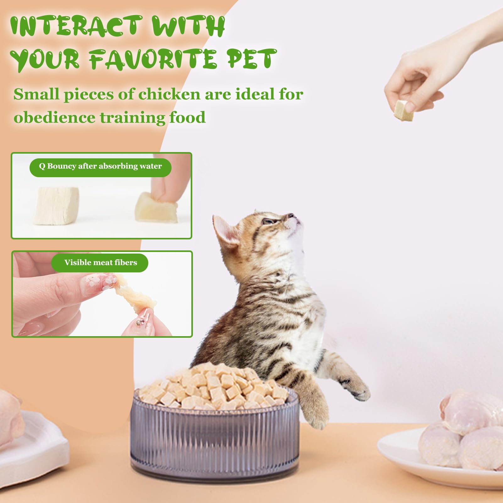 50g Chat Lyophilisé, Snacks de Poulet, pour Chiens Chats, Friandises pour Chats d'intérieur(Poulet)