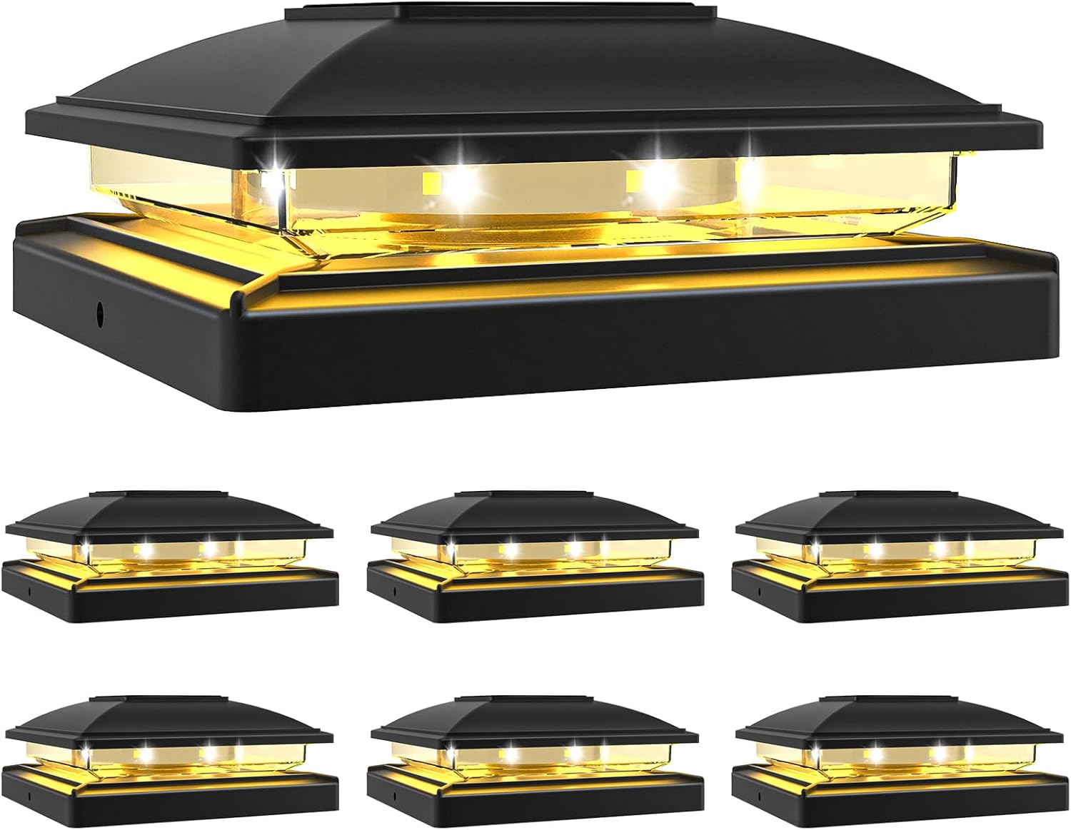 VOLISUN Solar Post Cap Light Outdoor,Solar Fence - Post Lights Waterproof for 4x4/5x5/6x6 Wooden/Vinyl,Black Deck Cap Light Solar Powered with Warm White for Garden/Patio/Porch 6pack Black 6 Pack