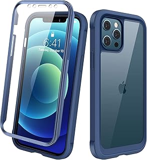 Diaclara Case Compatible with iPhone 12/12 Pro, 360° Full Body with Built-in Screen Protector Touch Sensitive Shockproof Bumper Case Cover Clear-Back Designed Compatible for iPhone 12 6.1"-Dark Blue