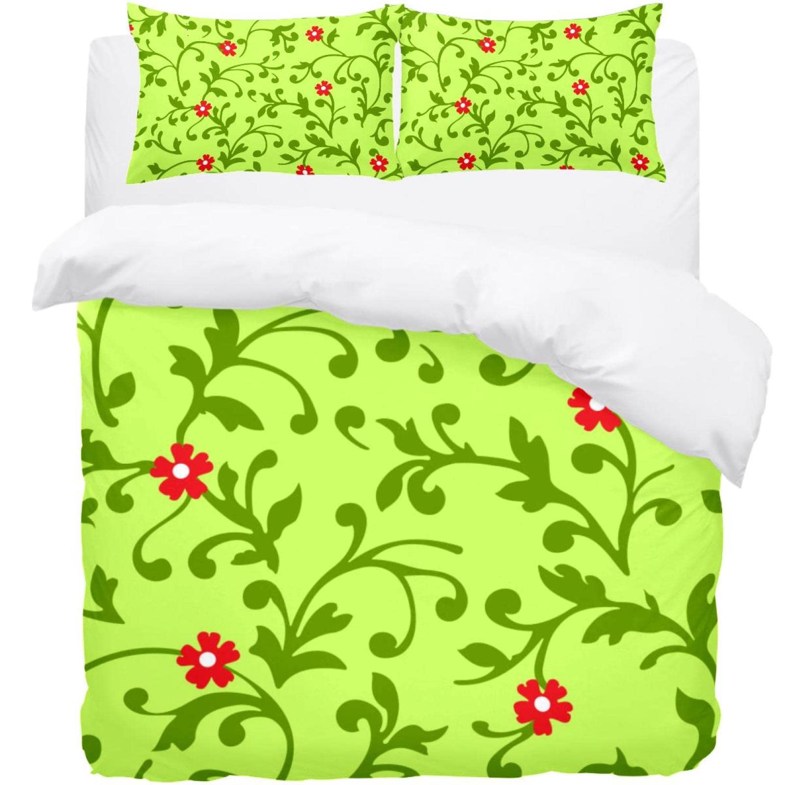 Parure de lit motif floral rouge de qualité supérieure comprenant housse et deux taies