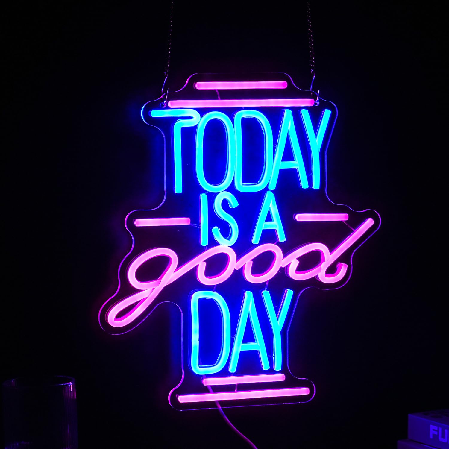 Neonowy znak 'Today Is A Good Day', kubek do kawy, mleka, do dekoracji ścian, możliwość przyciemniania, zasilanie USB, 30 x 35 cm, LED, litera, neonowy znak, szklany znak do kawiarni, na wesele, do