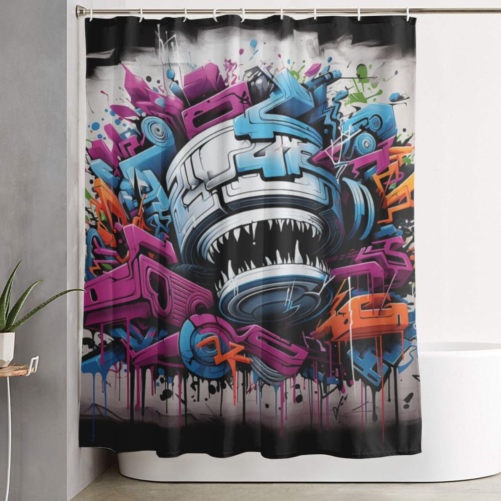 Rideau de douche épais anti-projections : fini l'eau au sol avec ce motif graffiti