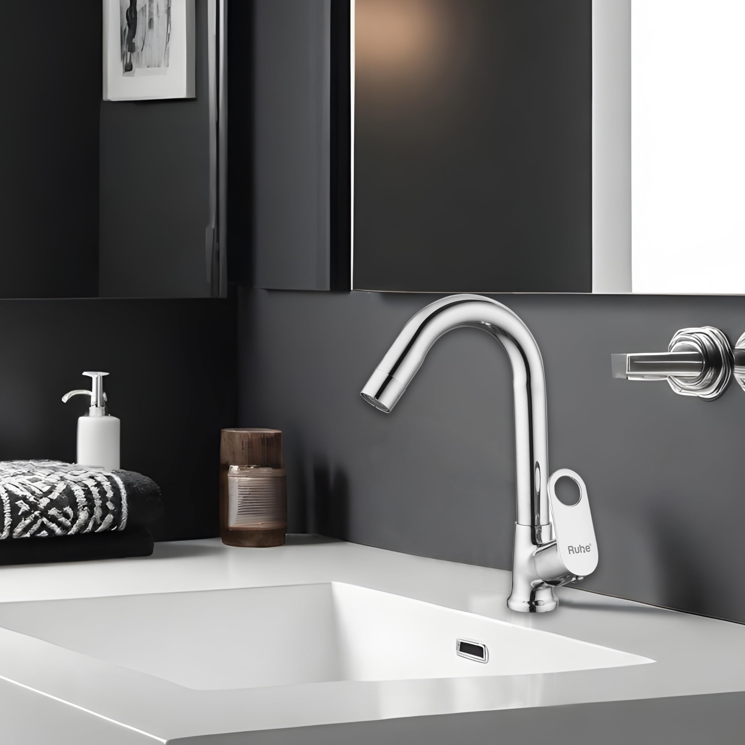 Ruhe® Swivel Spout Faucet/Tap | Orbit Swan Neck | with Flexible Swivel Spout Faucet/Tap | Table Mount with Chrome Finish for Bathrooms Wash Basins & Kitchen Sinks, Brass