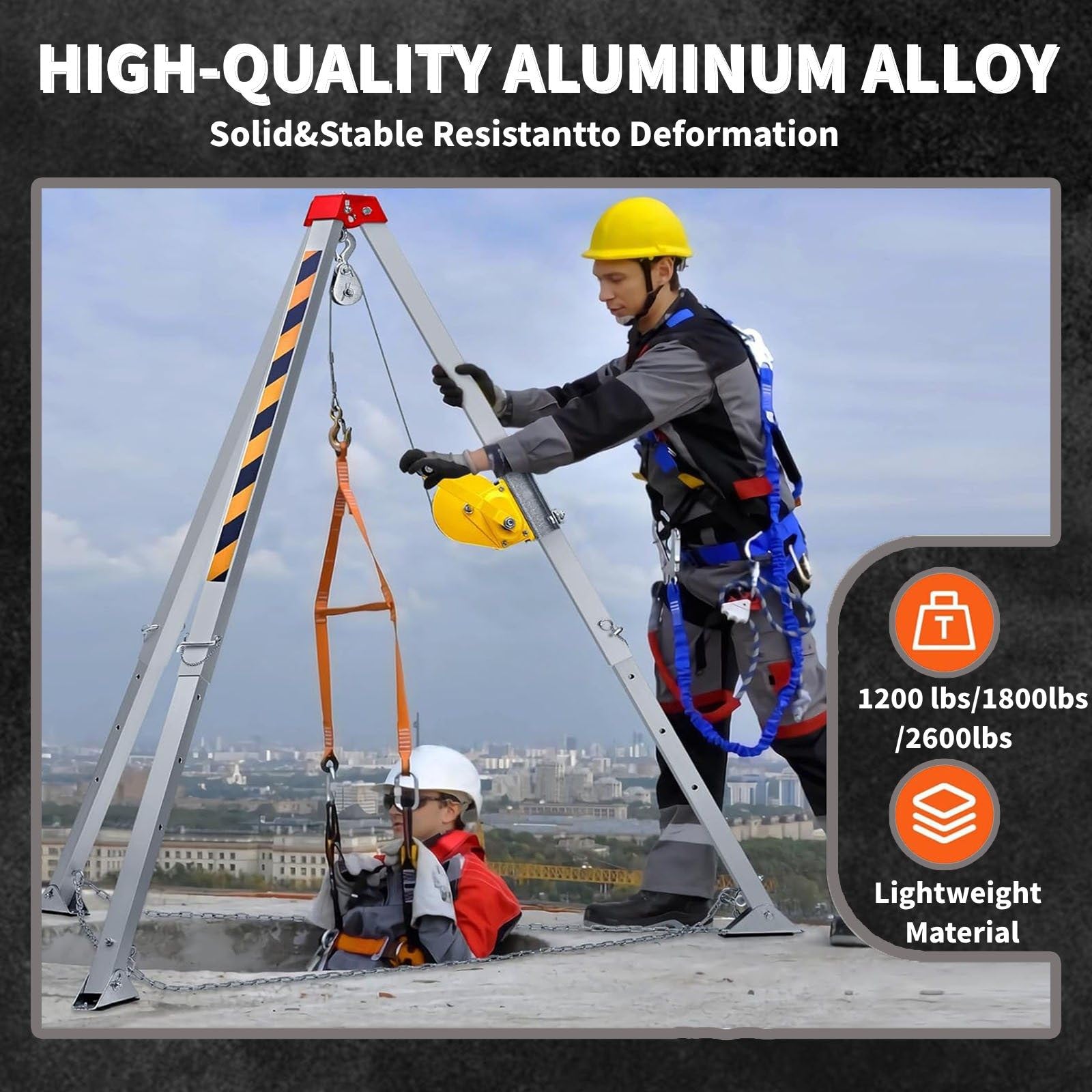 Trépied robuste pour espaces confinés - Treuil réglable en hauteur - 1200/1800/1 179,3 kg - Idéal pour le levage d'égouts souterrains et les fosses de fosse