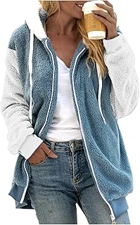 Fulidngzg Teddy Fleece Jacket Women's with Hood and Pockets Zip Thick Teddy Fleece Jacket Teddy Jacket Fluffy 2023 Cuddly Jacket Winter Jacket Lined Winter Autumn Jacket Plush Jacket Wool Coat