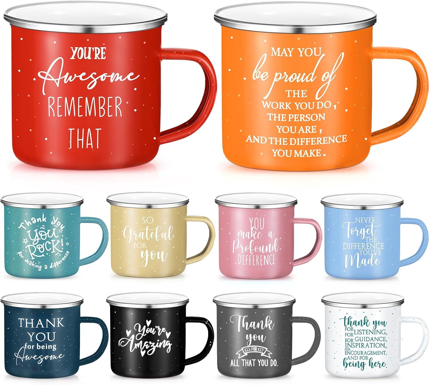 Norme 10 Pcs Difference Maker Gift Bulk Valentines Thank You Mugs Employee Appreciation Gifts 12 oz Enamel Inspirational Coffee Cups for Coworker Team Staff Teacher Nurse, Multi-color