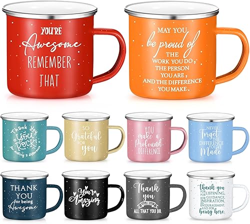 Norme 10 tazas de regalo de agradecimiento, regalos de agradecimiento a los empleados, a granel para mujeres y hombres, tazas de café esmaltadas de