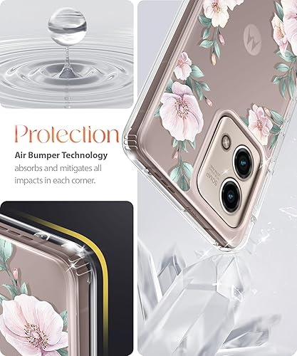 Miniatura 5 de HiPOTSUN Funda para Moto G Stylus-5G-2023 con protector de pantalla y protector de lente de cámara, flores transparentes a prueba de golpes de