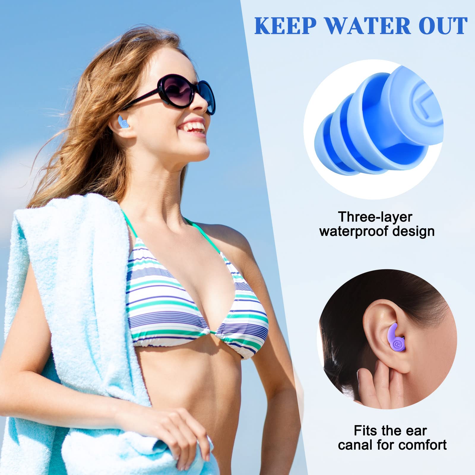 Wettarn 5 paia di tappi per le orecchie per nuoto impermeabili in silicone riutilizzabili tappi per le orecchie per nuoto tappi per le orecchie con cancellazione del rumore con custodia per adulti