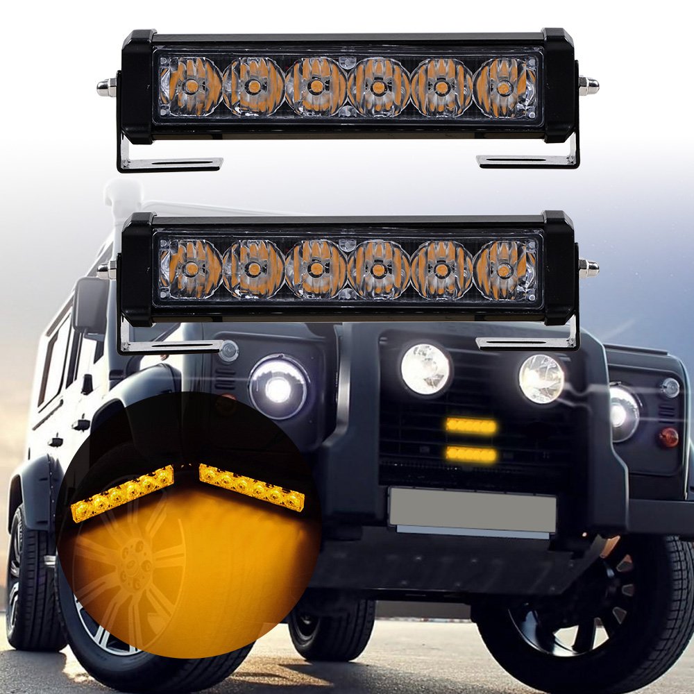 Astra Depot 2pcs 6-LED High Intensity AMBER Emergency Warning Strobe Lights + 4pcs Brackets Kit