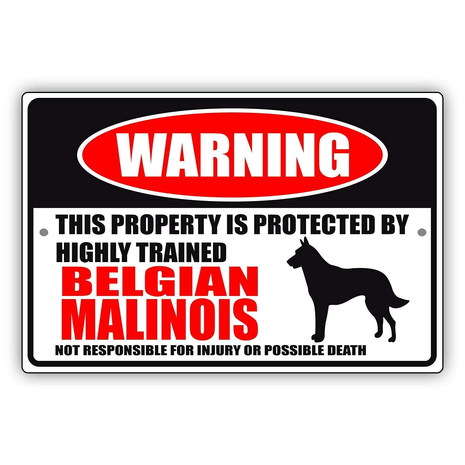 Warning This Property Is Protected By Belgian Malinois Unique Novelty Wall Decor Metal Sign Plaque Poster 8X12 Inches