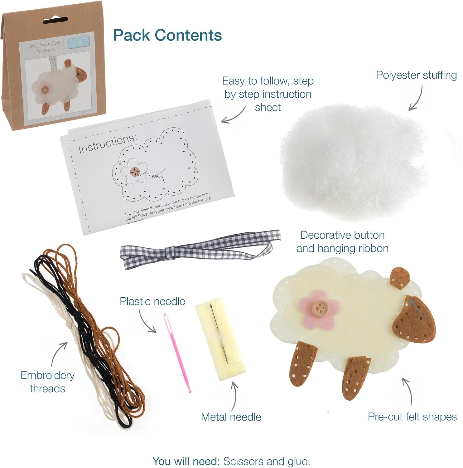 Trimits Felt Decoration Kit: Sheep, 10 x 10cm