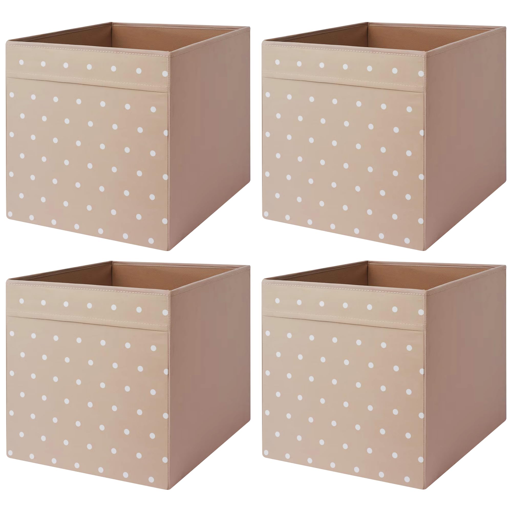 Drona Fabric Storage Box Insert - Dotted Beige - 33x38x33cm - Foldable and Durable Cube Organizer for Shelves, Closets, and Home Storage, pack of 4