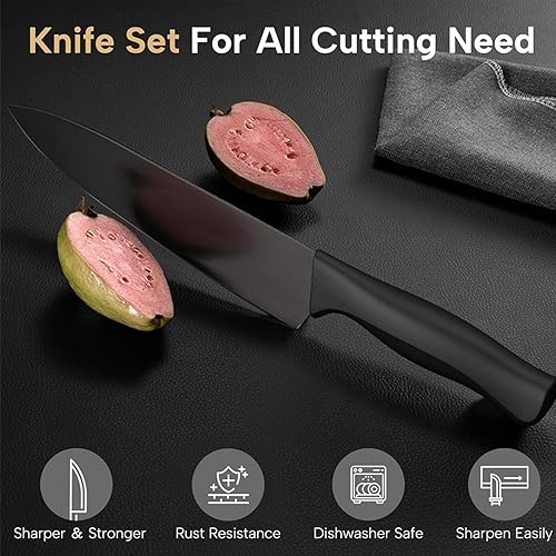 Miniatura 8 de 15 Piece Knife Set with Sharpener Block - Stainless Steel, Dishwasher Safe Kitchen Knives with Built-In Sharpener, Black