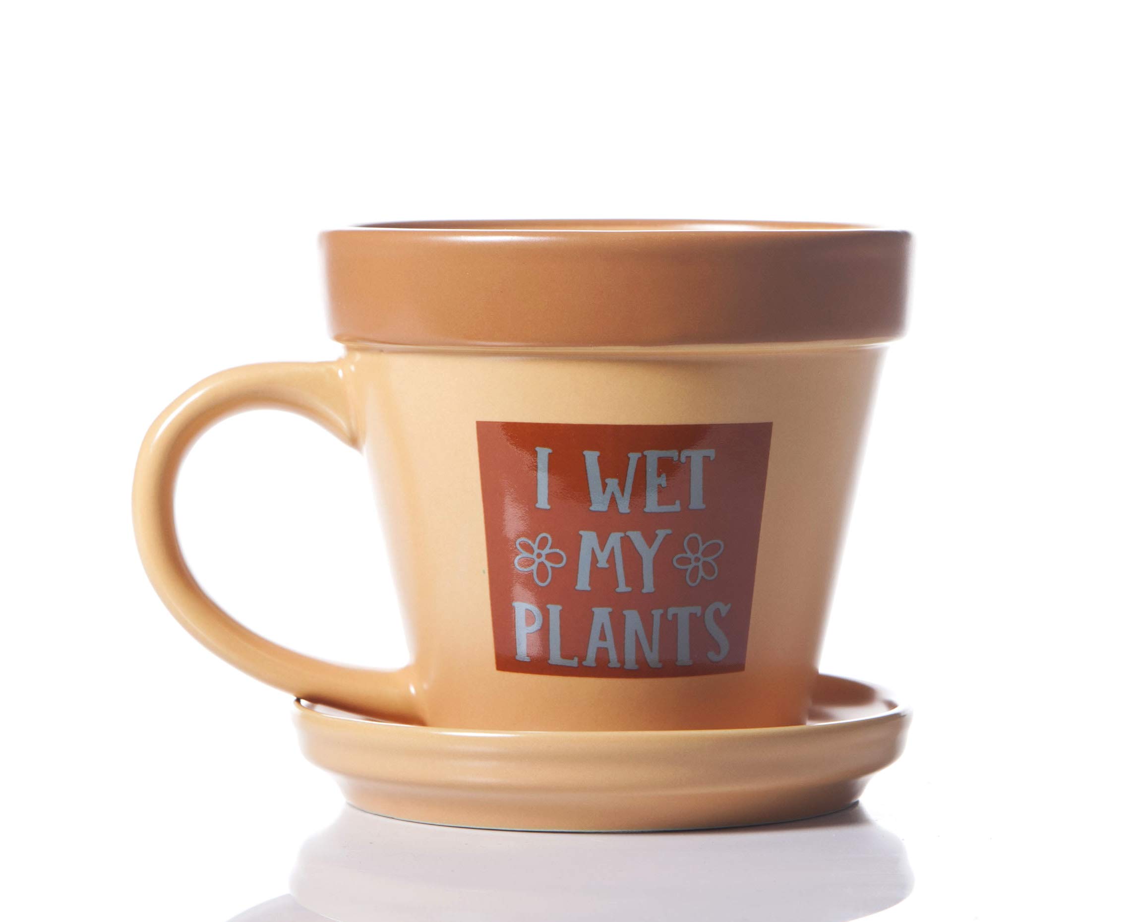 Boxer Gifts Terracotta Mu3071 Wet My Plants Mug | Funny Gardening Gift For Him Or Her | Comes With Saucer | Ceramic, 10 Ounces