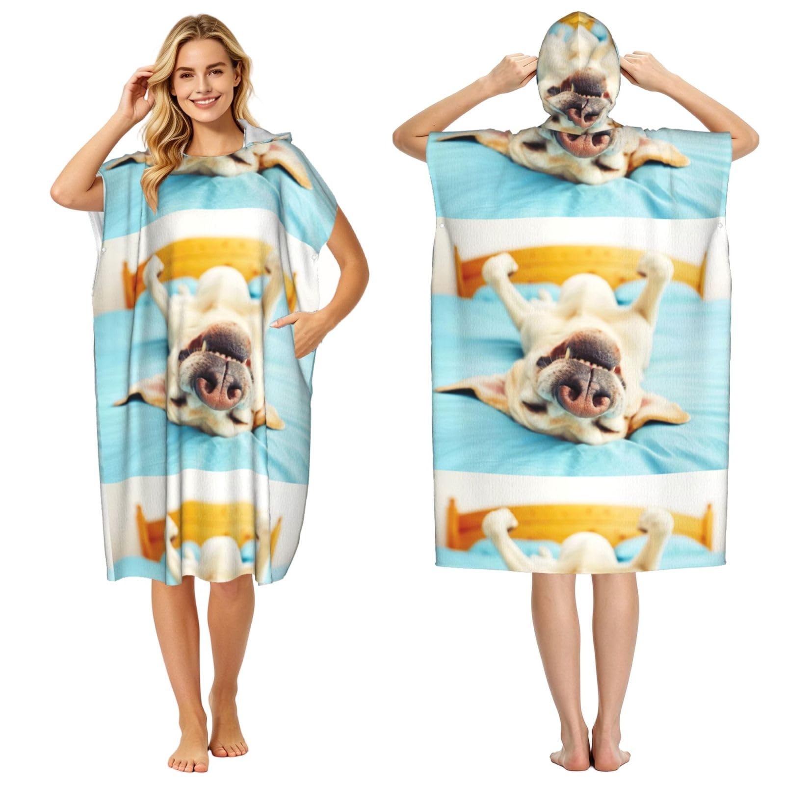 Poadnly Sleeping Labrador, Adult Hooded Beach Towel 90 x 110 cm,Changing Bath Robe, Surf Poncho Towel For Women Men