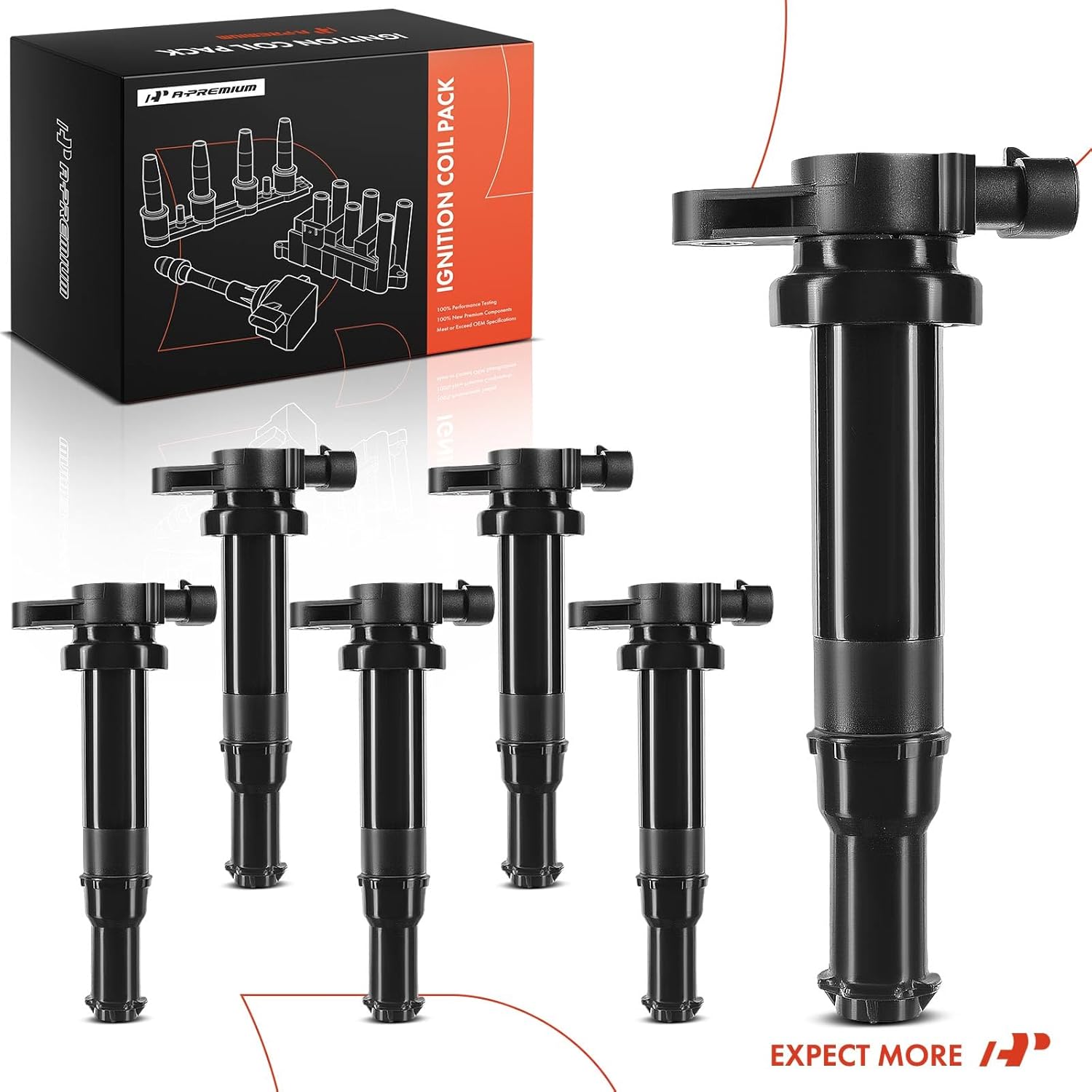 A-Premium Engine Ignition Coil Pack (3-pins) Compatible with Kia Optima 2006 & Hyundai Santa Fe 2007 2008 2009, V6 2.7L