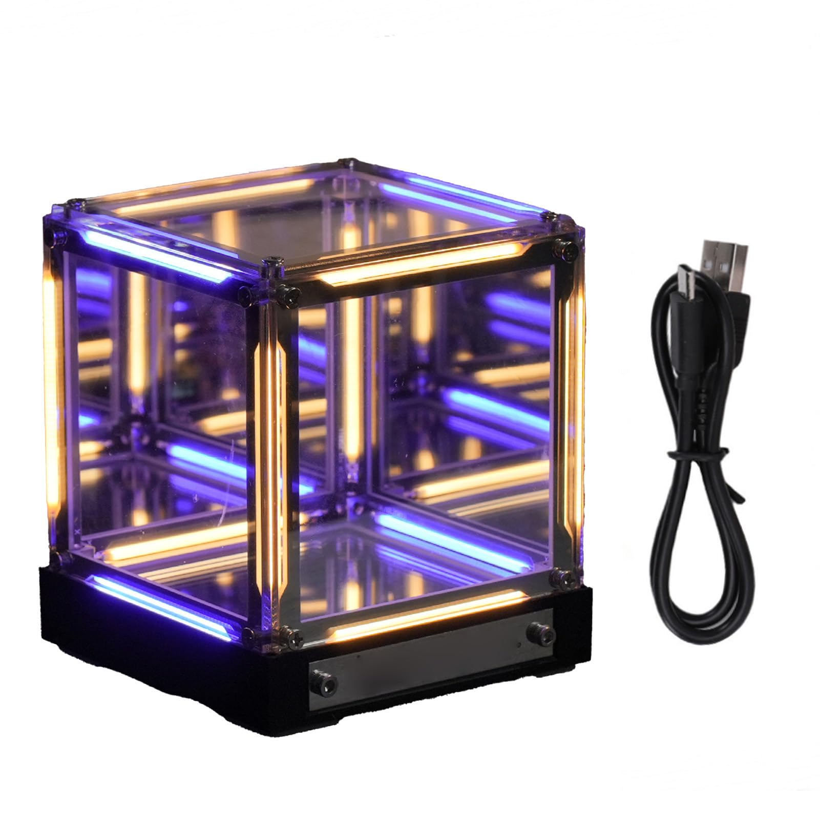Lampe Cube Lumineuse Miroir Infini 4D à Effet Abysse, Lampe LED Veilleuse D'ambiance pour Salle de Jeux avec Commande Tactile, intensité Variable, Batterie Rechargeable 2000 MAh,