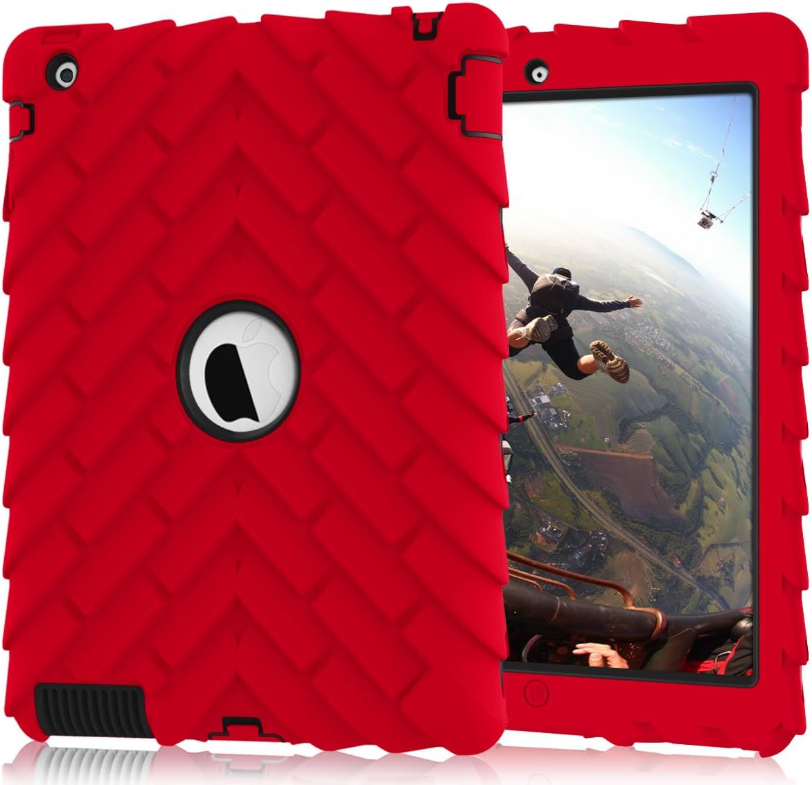 PIXIU Case for iPad 4th genereation, Heavy Duty Shock Absorption Three Layer Armor Protective Defender Case for iPad 2 3 4 Red/Black