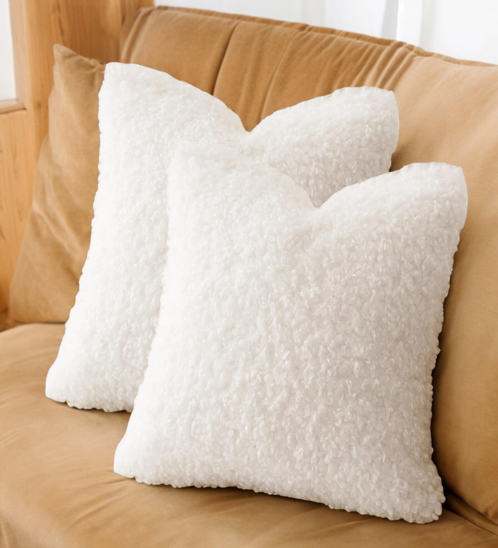Ambbi Collections Indulge In Luxury Faux Fur 123 TC Cushion Covers 16X16 Inch - Set Of 2,Off White-image-4