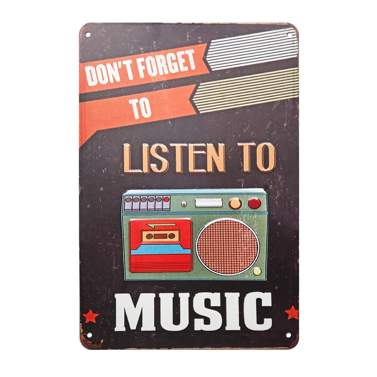 Pibonto Boys Wall Art Vintage Retro Metal Tin Sign Home Decor Metal Signs For Home Bathroom Restaurants Kitchen Garden Cave Garage Office Bar Cafe Wall Decor Don't Forget To Listen To Music Tin Sign 8X5.5 Inch