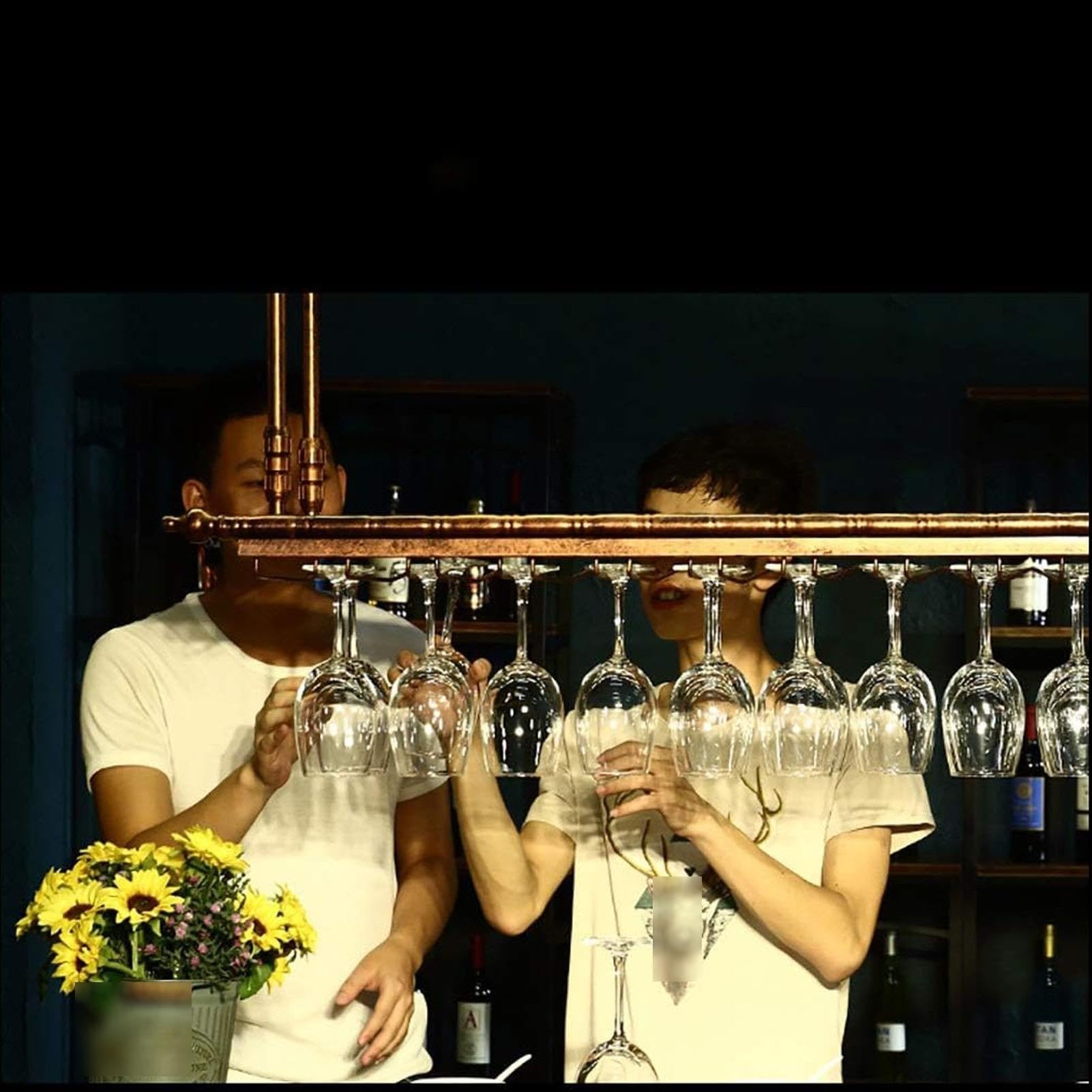 Dwuwarstwowy, sufitowy stojak na wino, odwrócony uchwyt na kieliszki