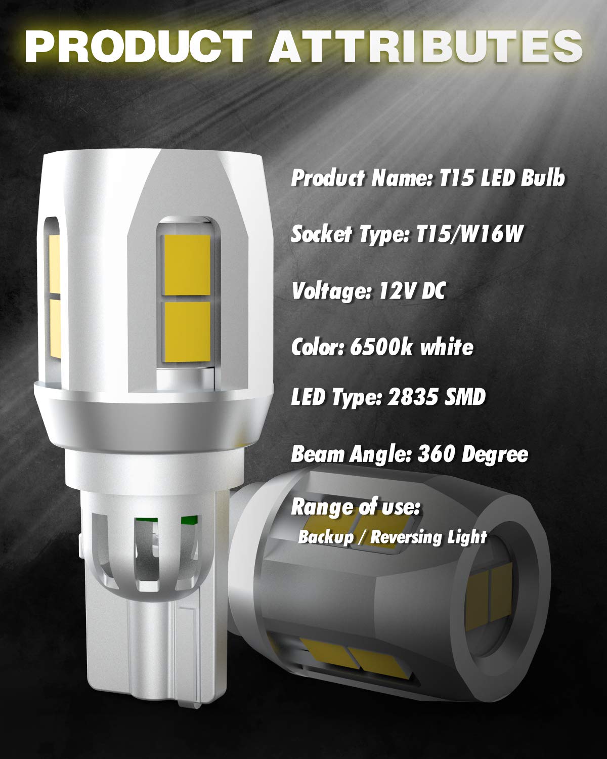OUSHI Żarówka LED W16W, T15 921 912 902 904 906 LED światło cofania światło cofania 2835 Chipset 12 V 6500K ksenonowe białe (zestaw 2 szt.)