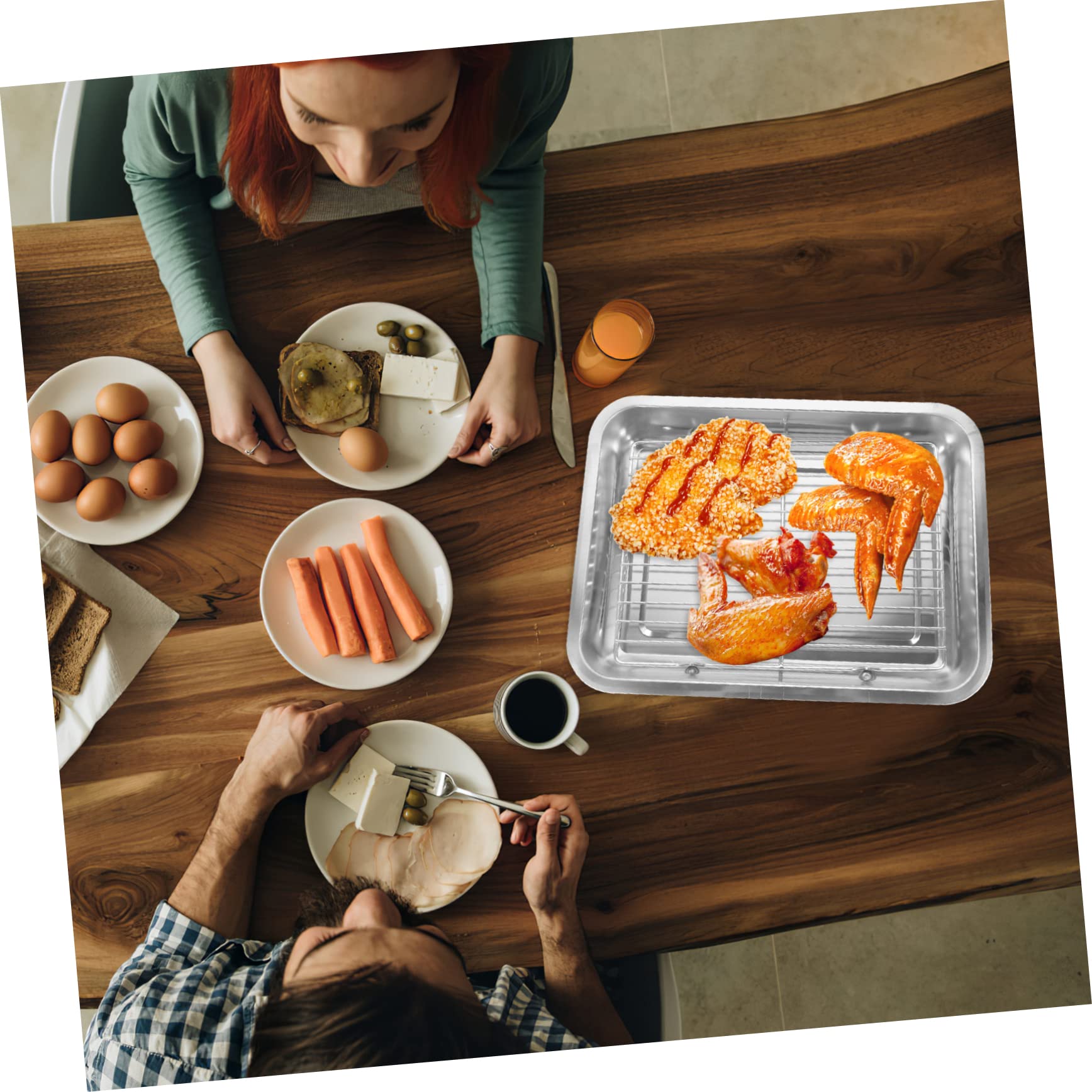 Mikikit 1Set Stainless Steel Double Layer Food Tray Oil Drain Plate for Snacks and Desserts Elegant Serving Platter for Home Restaurant and Barbecue Events