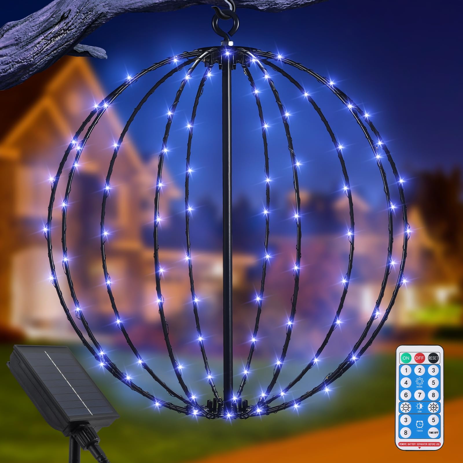 Solar Hanging Garden Light Outdoor, 120 LEDs Waterproof Metal Solar Hanging Lanterns, 11.8inch Large Solare Globe Lights Spherical Christmas Decorative Lights for Garden Patio Deck Yard
