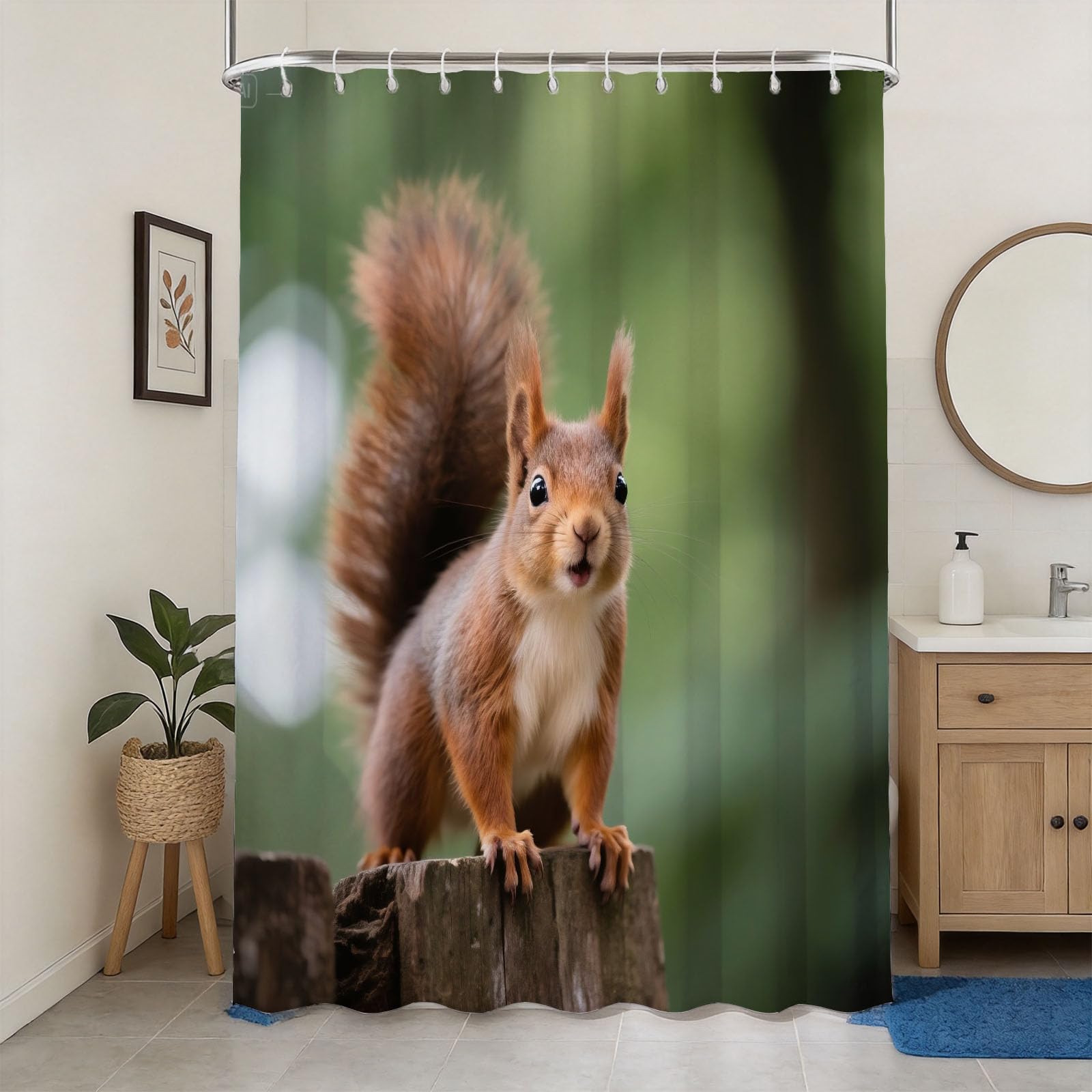 Hongduo 3D Squirrel Shower Curtain for Stalls Bathtubs Cute Animals Bathroom Decor Shower Curtain Set Polyester Fabric Waterproof 120x180cm/48X71 Inch with Hooks