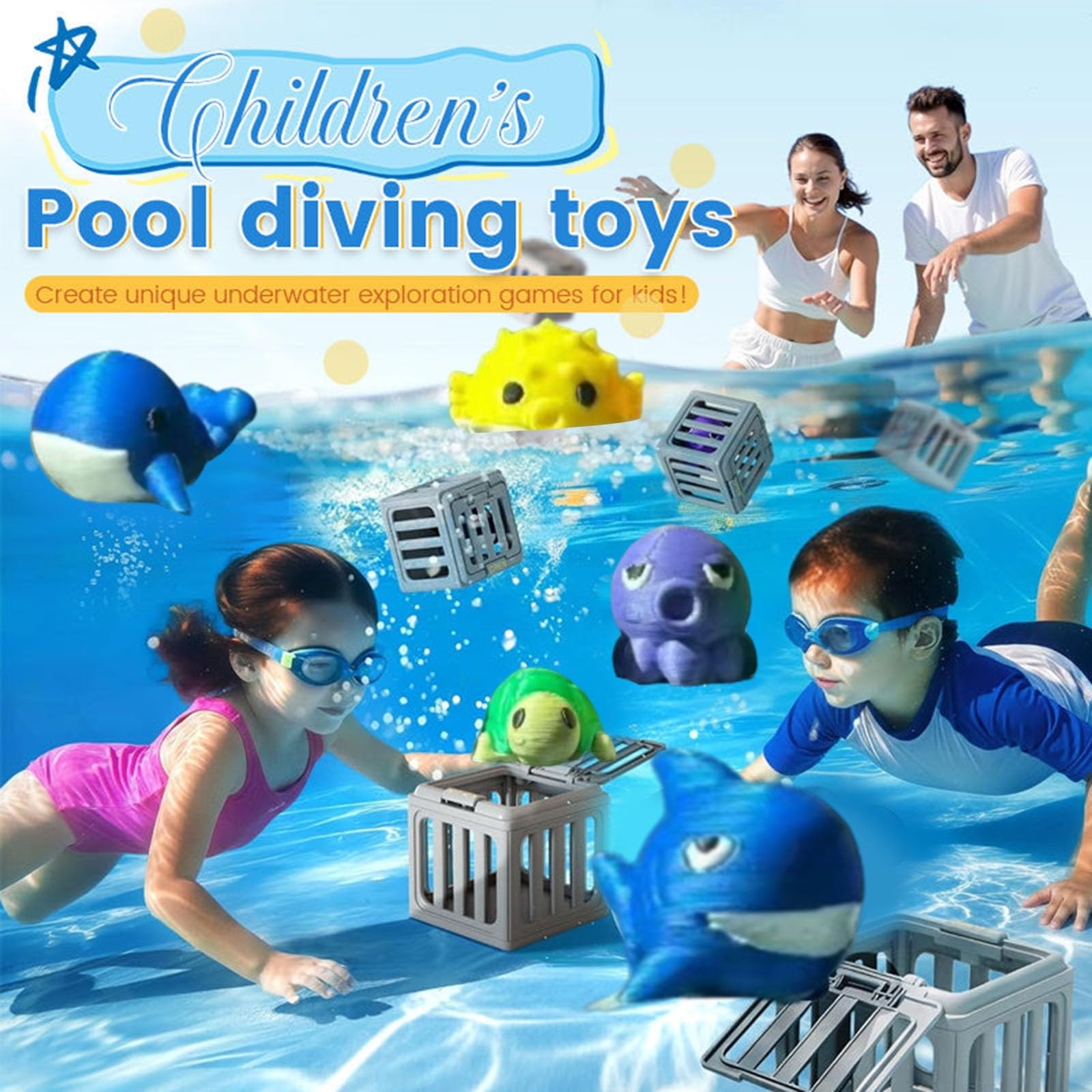 Lot De 6 Jouets De Plongée – Figurines Animaux Marins Avec Cages Flottantes – Jeu D'exploration Pour Piscine Et Bain
