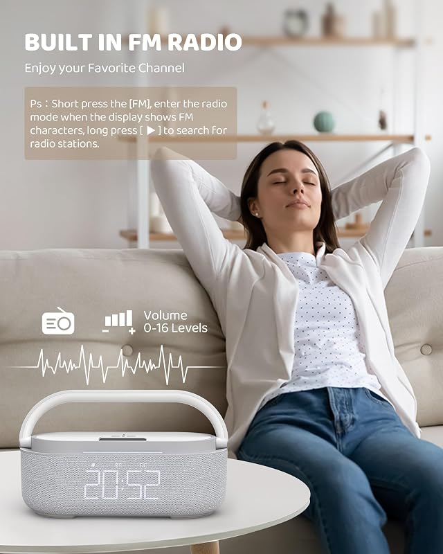 COLSUR Digitális Rádiós Ébresztőóra Vezeték Nélküli Töltővel, Bluetooth Hangszóró USB Töltő, Szundi Funkció, Éjjeli Lámpa