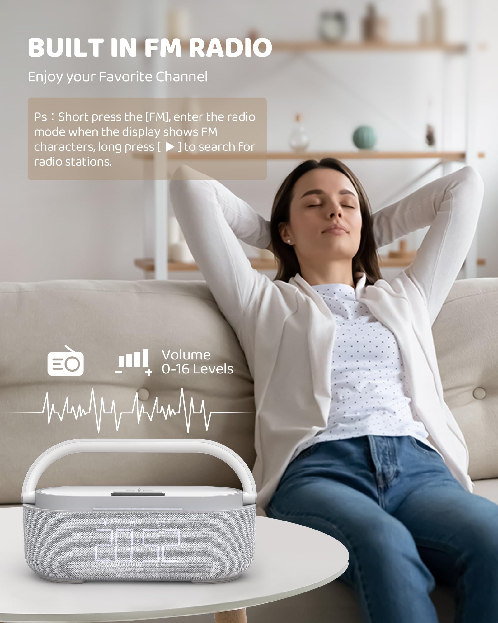 COLSUR Radiosveglia Digitale con Ricarica Wireless, Radio FM Sveglia con Display LED Regolabile