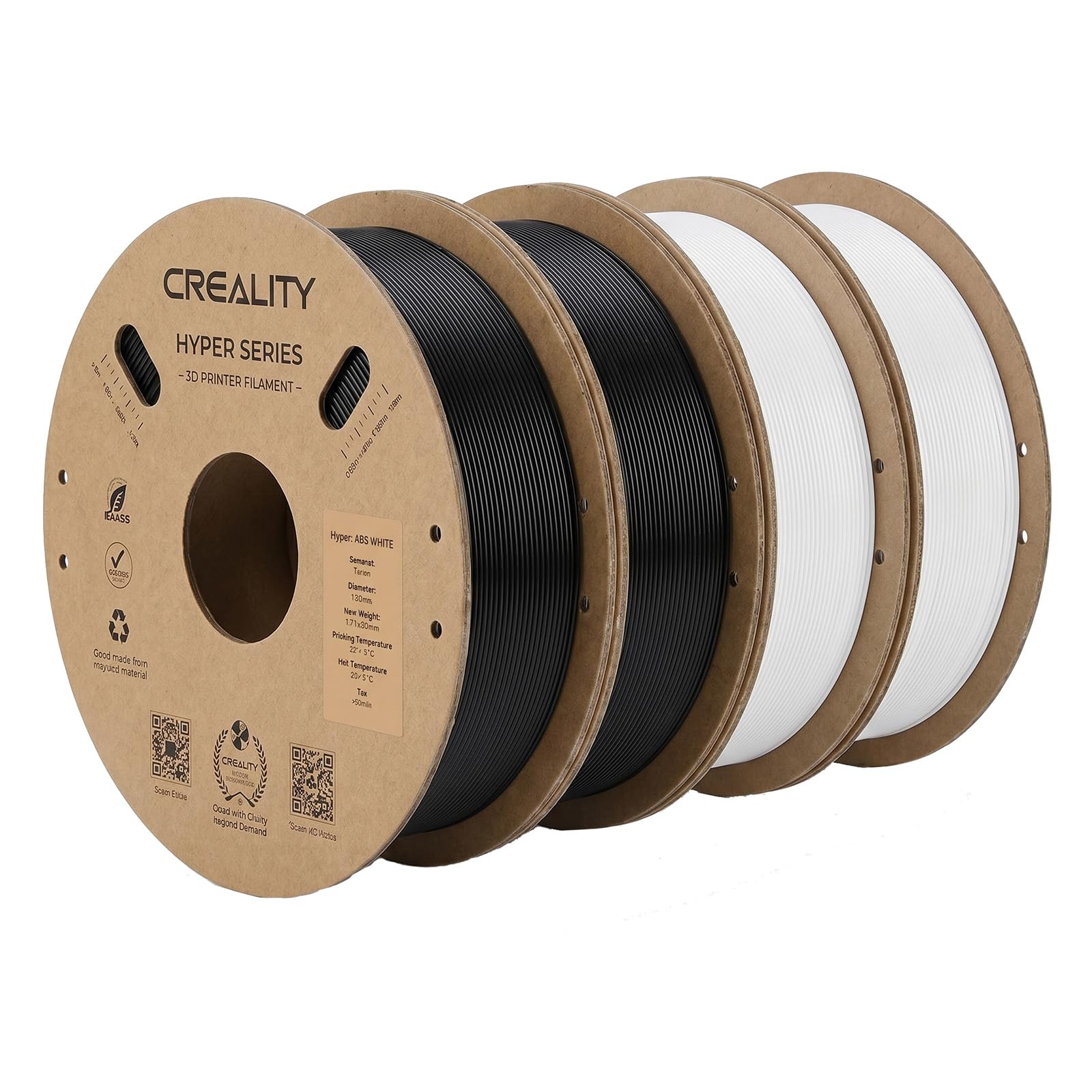 Creality Hyper ABS 1.75mm 4KG, Black*2+White*2, Total 4-Pack