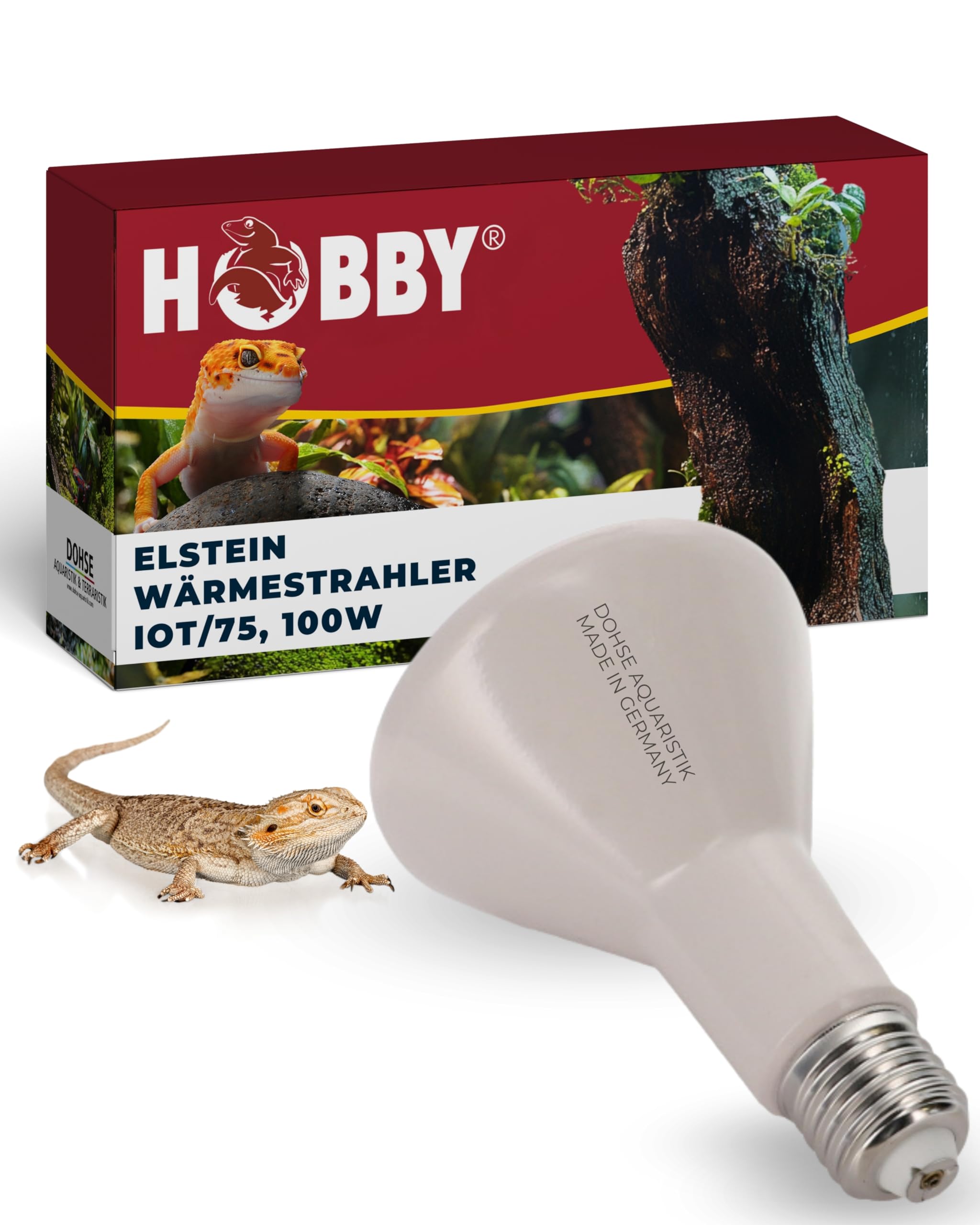HOBBY Terraristik Elstein Strahler I IOT 75, 100 W I Keramischer Infrarot Dunkelstrahler zur Reptilien- und Insektenhaltung I Terrarium Wärmestrahler I langlebige Wärmelampe für Terrarien