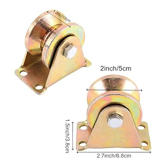 4 Pack 2 Inch V Groove Wheel, Heavy Duty Sliding Gate Wheels with Bracket for Barn Door, Rolling Gate, Industrial Machines, Rigid Caster, Wire Rope Rail, Inverted V-Track, 2500Lb Load Capacity