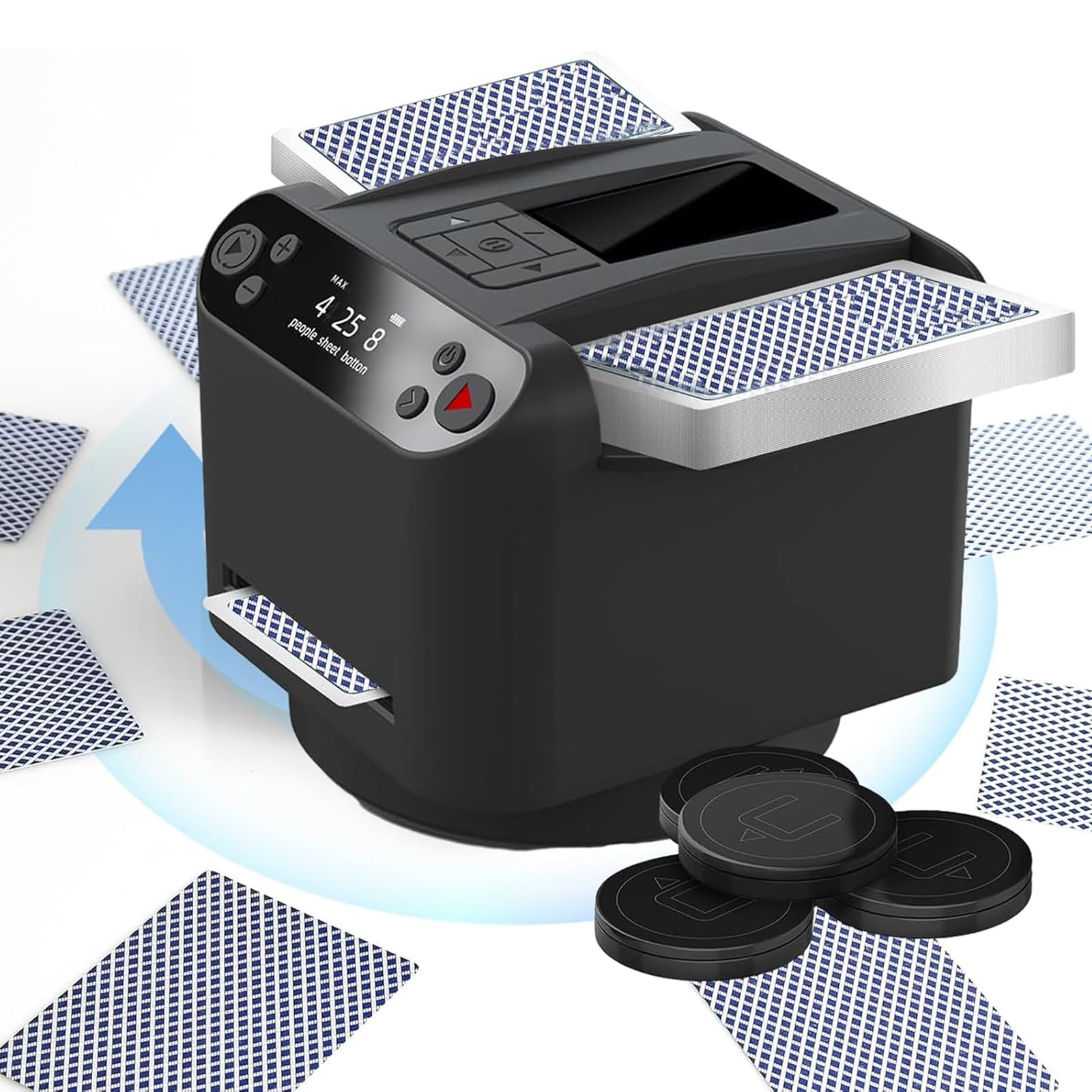 Shuffler automatico di carte & Dealer, rotazione a 360 ° Smart Poker Dealer con 4 pulsanti wireless, macchina per mescolare carte ricaricabile per Blackjack e Texas Hold'em bianco