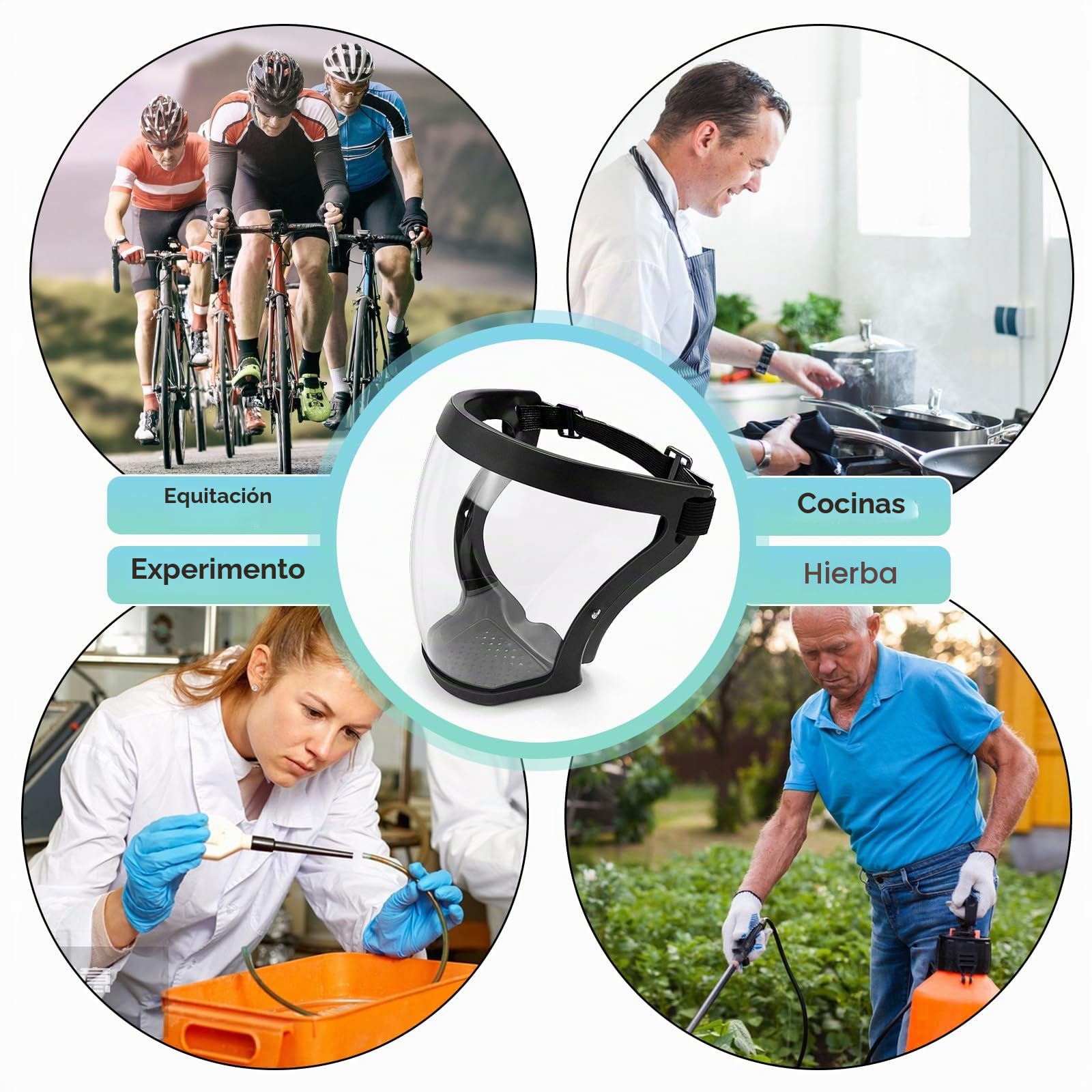 Protección facial protector antiempañamiento de cara completa de plástico transparente con banda ajustable para adultos