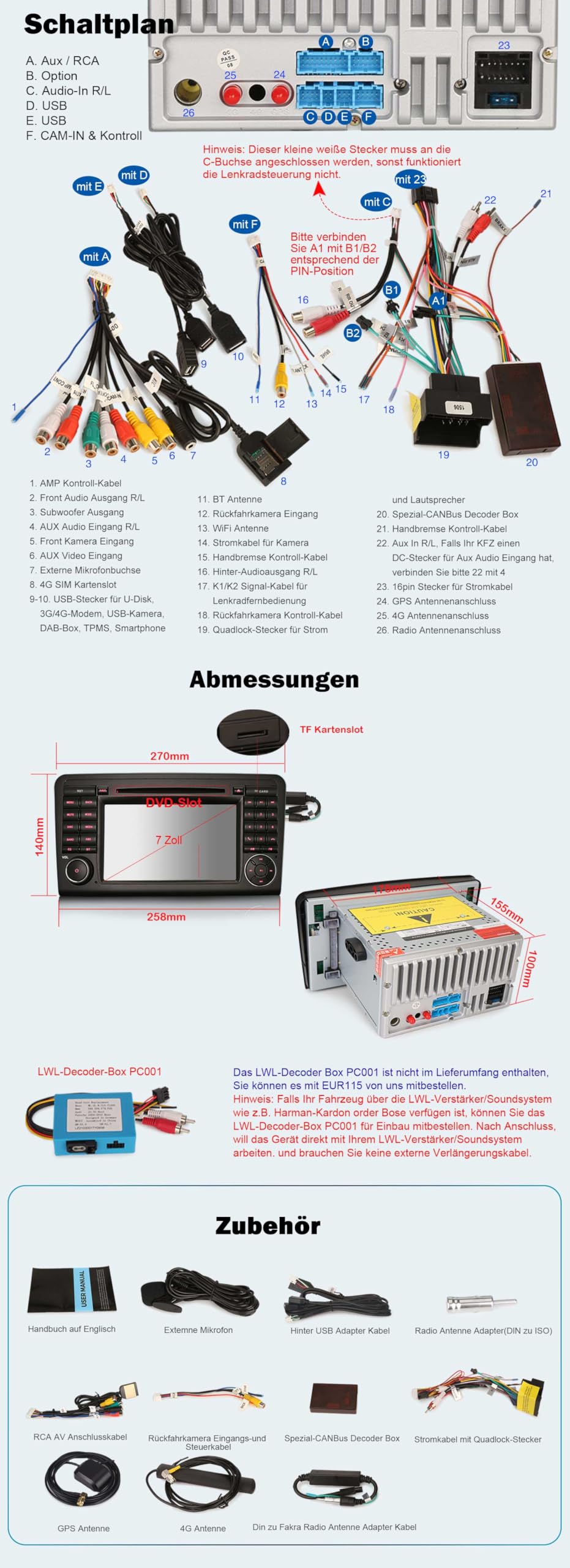 Erisin 7 Zoll 8-Kern 4GB+64GB Android 16 Autoradio mit CD Player Für Mercedes ML Klasse W164 GL Klasse X164 Bluetooth 5.0 GPS Navigation CarPlay Android Auto DAB+ WiFi 4G OBD2 FM RDS DSP Canbus SWC