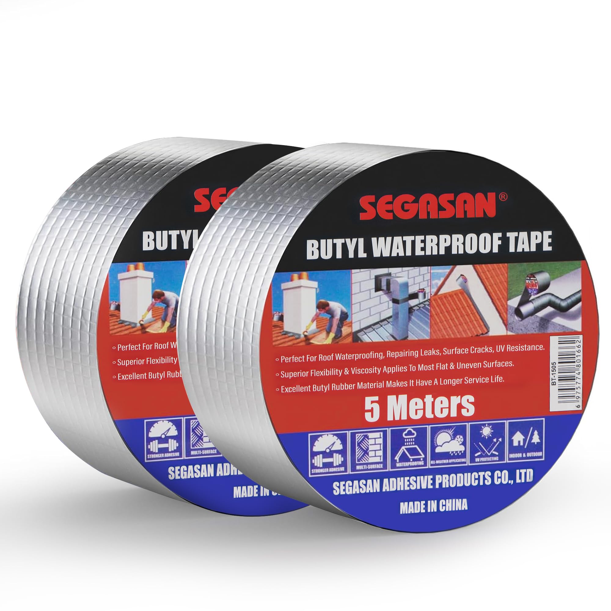 2 Roll 5cm x 5m Butyl Tape, Waterproof Aluminum Foil Sealant Tape for RV Repair, Window, Silicone and Pipe Sealing, Roof Patching
