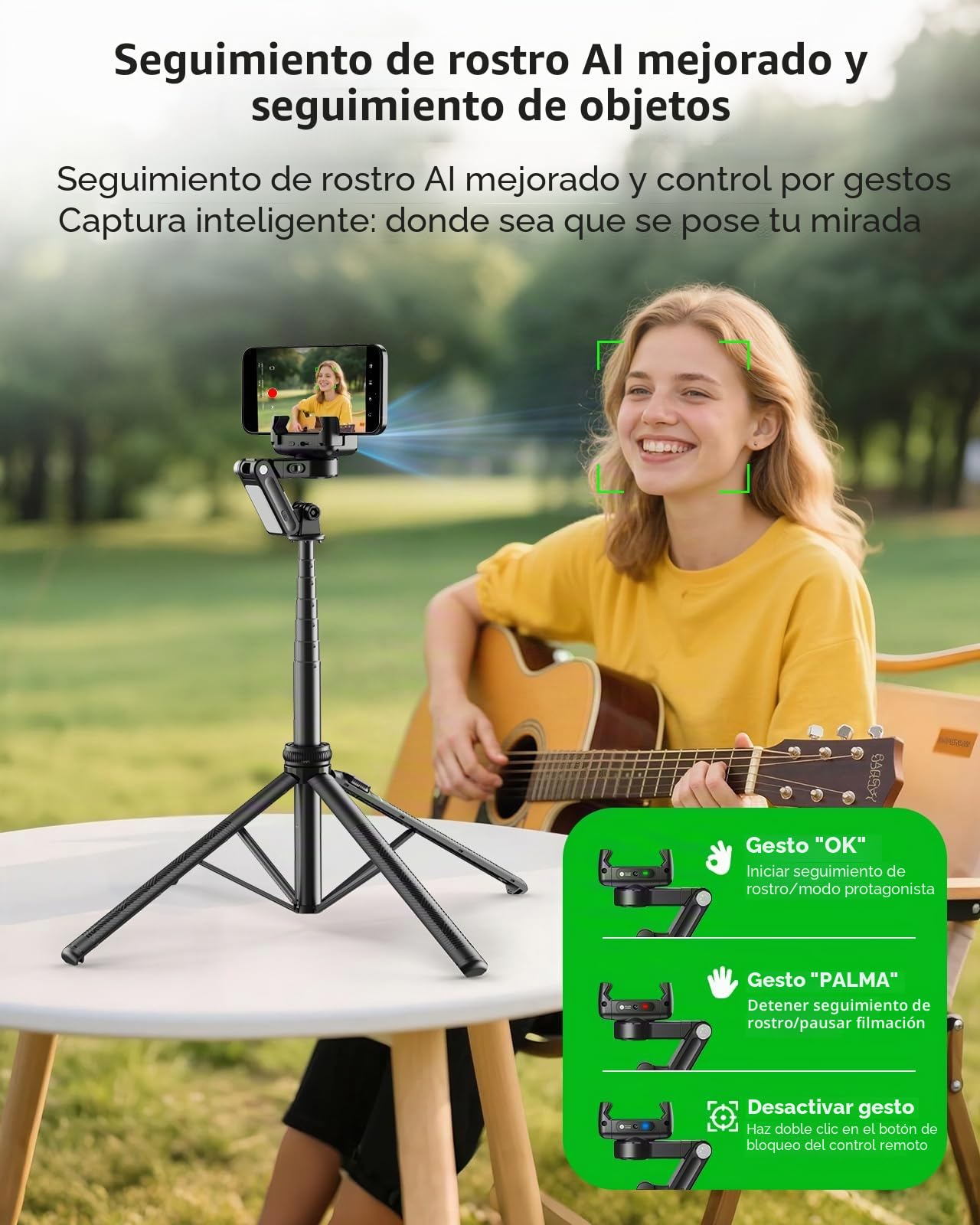 KOSCHEAL Estabilizador de cardán para smartphone, cardán plegable y portátil con seguimiento facial automático y luz de relleno, estabilizador de teléfono para grabar iPhone y Android, rotación