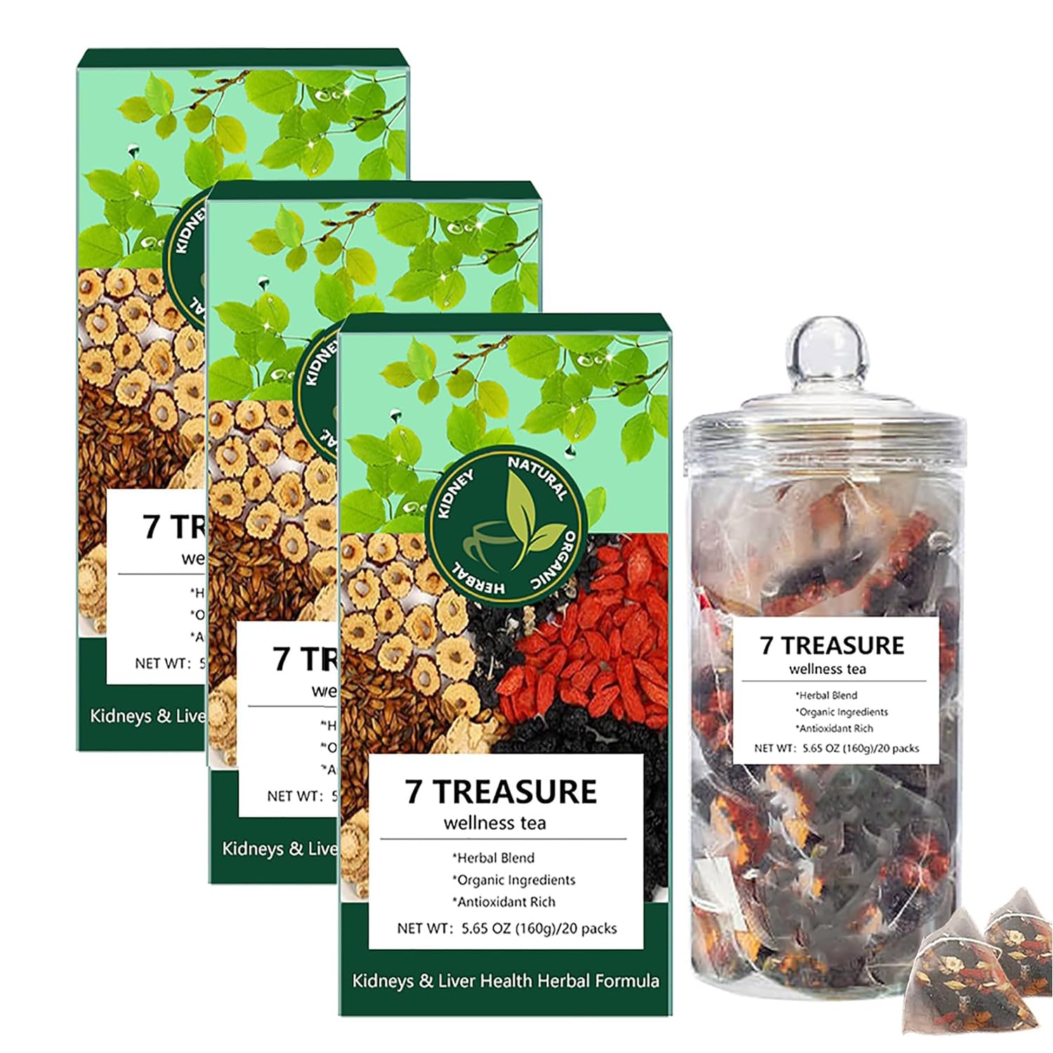 7 Treasure Wellness Tea, 1/2/3 Boxes Ginseng 7 T-reasure Teas, Natural Chinese Herbal T-ea Kidney T-ea Formula Ginseng Seven Treasure Tea Kidney Detox Teas For Men Women (3)