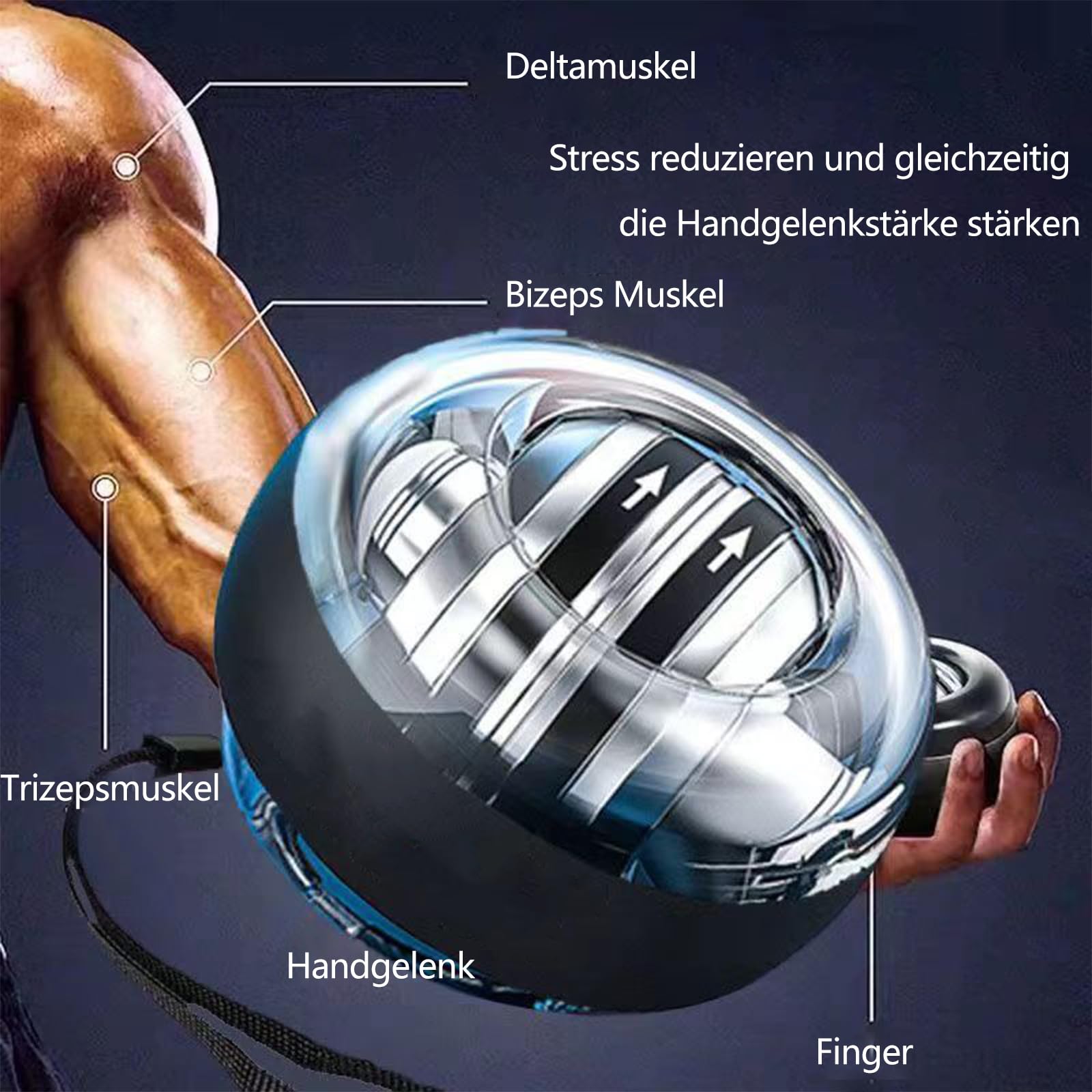 Gyroskopischer Handtrainer Autostart, Gyroskope für Handübungen mit LED Licht Handgelenk Trainerball mit FarbigeLichter Rotationsball Handgelenk Ball zum Training der Hand und Armmuskulatur