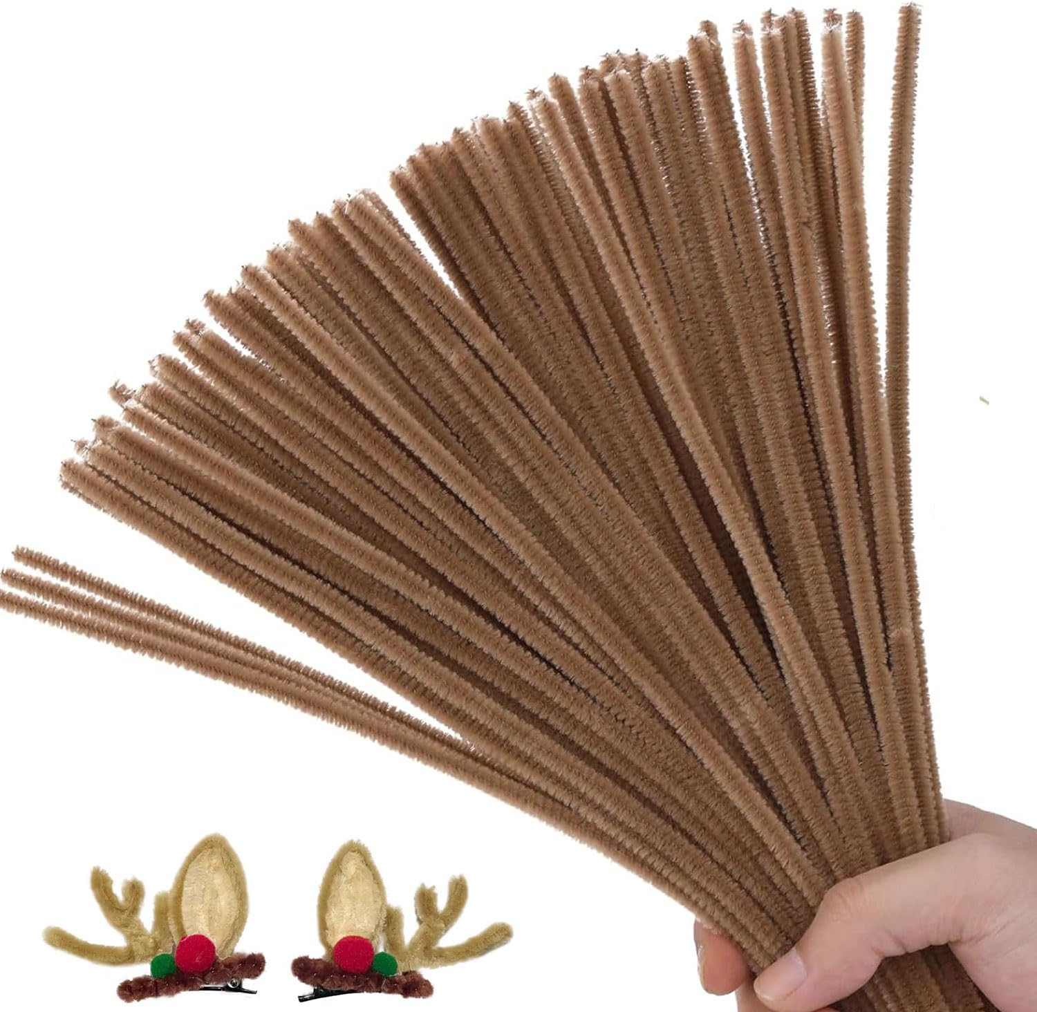 ESUOHYM 200PCS Upgraded Brown Colors Pipe Cleaners Craft Chenille Stems DIY Art Supplies Colorful Thick Fluffy Fuzzy Wire Sticks Bulk for Kids and Adults (Brown)